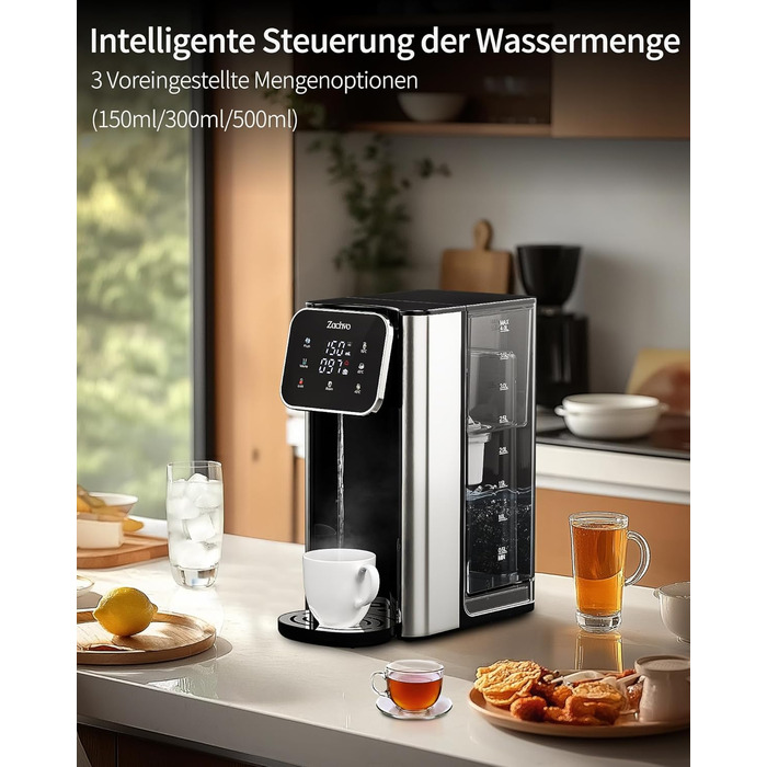 ЗACHVO Дозатор гарячої води UR05-2200W: миттєве гаряче водопостачання, 4 температурні режими, 3 об'єми, 4л бак, компактний та енергоефективний, захист від перегріву, дитячий замок, для кухні та офісу, фільтр з активованого вугілля