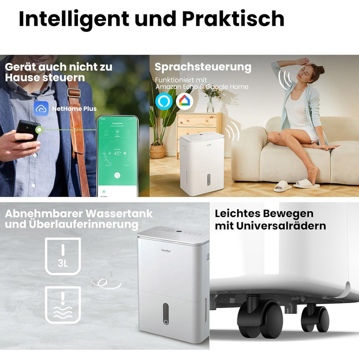 Зволожувач повітря COMFEE 12 л/день, для приміщень до 20 м², автоматична відтавання, блокування дітей, тиха робота, екологічний фреон R290, CDDOE-12DEN7-QA3(EU)