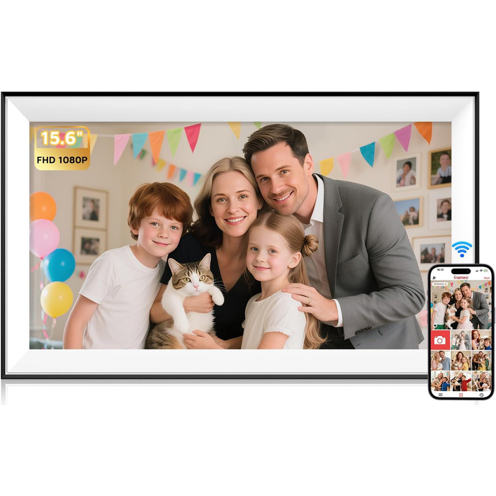 Цифровий фоторамка Hesmor 15.6 дюймів з Wi-Fi, FHD 1920*1080, IPS, сенсорний екран, 32GB, автоповорот, Frameo App