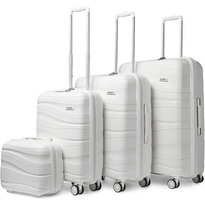 Валіза-тележка KONO: легка та міцна валіза з TSA замком та 4 колесами (білий)