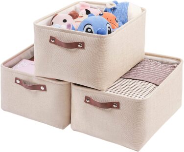 Тканинні ящики для зберігання SOCOHOE, набір кошиків для зберігання з 3 предметів, складна тканинна корзина для іграшок, одягу , будинку, білизни (ediu) (Бежевий, L)