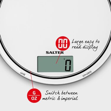 Моно електронні кухонні ваги Salter 1080 WHDR12, ультратонкий дизайн, точне зважування для домашньої кухні/випічки, метричне/імперське зважування, легко чистити, гарантія 15 років, функція тарування