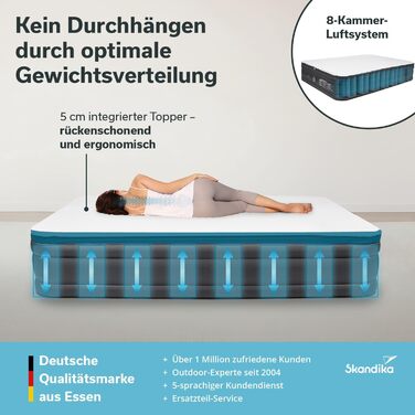 Надувна повітряна матрац Skandika Sveja Flex з USB-насосом | Матрац для кемпінгу, 204x151x43 см, 300 кг, для 2 осіб