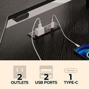 Комп'ютерний стіл Rolanstar L-подібний з RGB підсвічуванням та розетками, реверсивний кутовий стіл для геймінгу з полицею та 2 гачками, для офісу, робочого кабінету, спальні (Чорний, 117см), Чорний 137 x 117x 87см