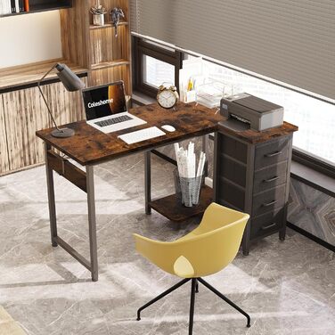 Комп'ютерний стіл Coleshome L-подібний, 120x70 см, 4 шухляди, для офісу/кабінету/спальні, вінтажний коричневий