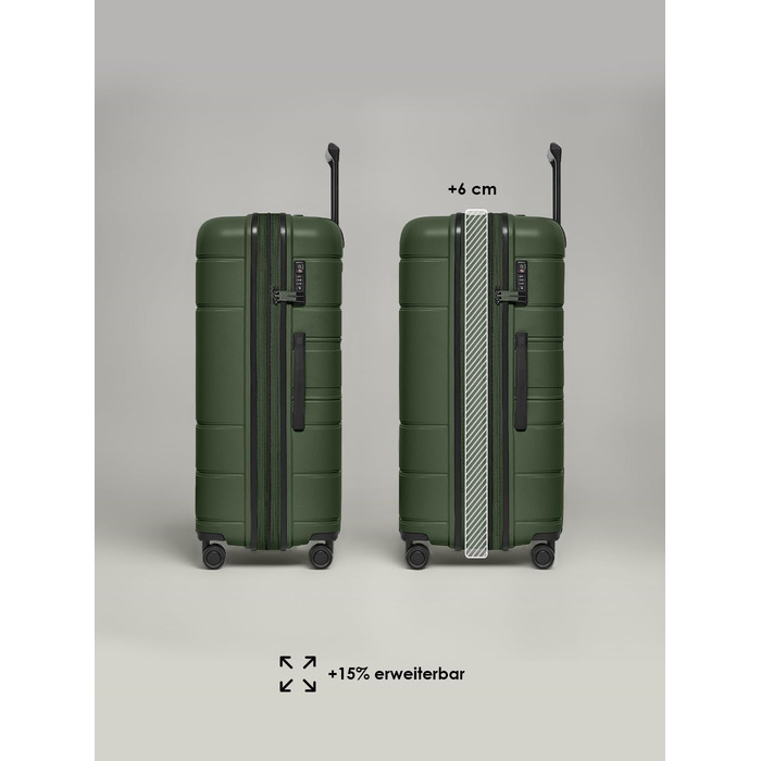 Набір валіз REDOLZ Hartschalen 3-х частинний | Розширювані, з TSA-замком, Olive Kofferset