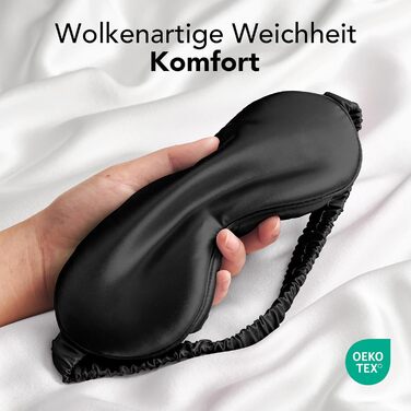 Маска для сну LitBear з шовку для тих, хто спить на боці, 100% шовк 22 momme 6A тутового шовку, блокує світло, для жінок та чоловіків, з чохлом для зберігання та гумкою для волосся (Чорна)