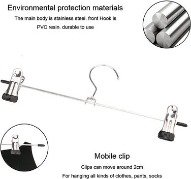 Металева вішалка для брюк WEIDMAX, міцна хромована вішалка для брюк з регульованими затискачами, металева вішалка для брюк, компактна вішалка для брюк, шкарпетки, спідниці, 30 см (12 футів), 30 шт. (40 шт.)