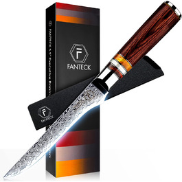 Японський кухонний ніж FANTECK Gyuto з дамаської сталі 67 шарів (20 см) з ручкою Pakkaholz. Професійний ніж для кухні, 5.5 дюймів. У подарунковій коробці.