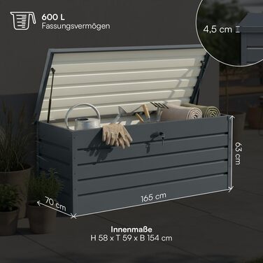 Скриня для саду STEELSØN Dorado 600л, металева оцинкована, водонепроникна, антрацит, з замком та відкидною кришкою - для саду, балкону, тераси 120x62x63 см