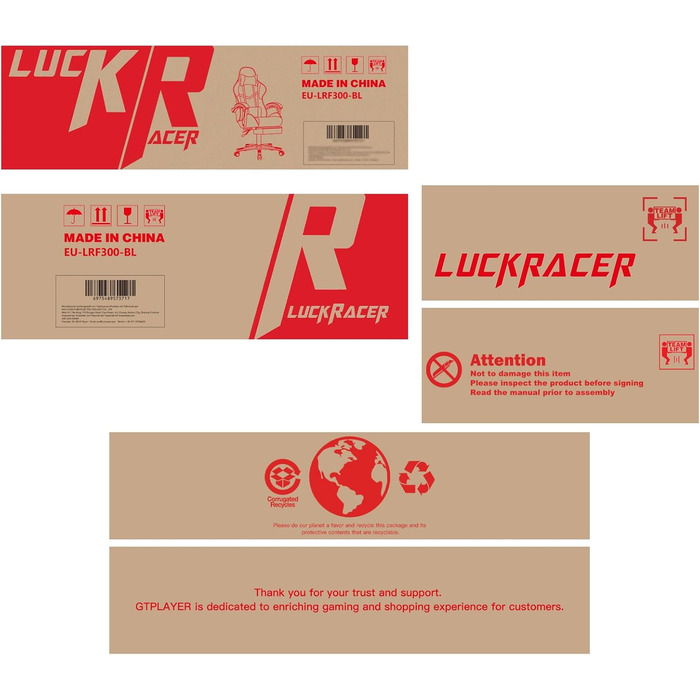 Ігрове крісло LUCKRACER з підставкою для ніг, ергономічне, регульовані подушки, вантажопідйомність 150 кг (синій)