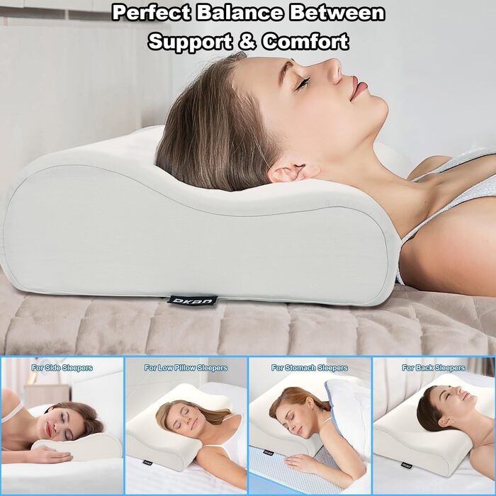 Ортопедична подушка для сну Memory Foam з чохлом (охолоджуючий шовк), 54*34*9/12 см, сіра