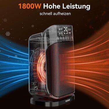 Електричний обігрівач YASHE 1800W з осциляцією 75°, економний та тихий, PTC керамічний нагрів з термостатом, захист від перегріву та перекидання, таймер 24 год, портативний з пульт керування