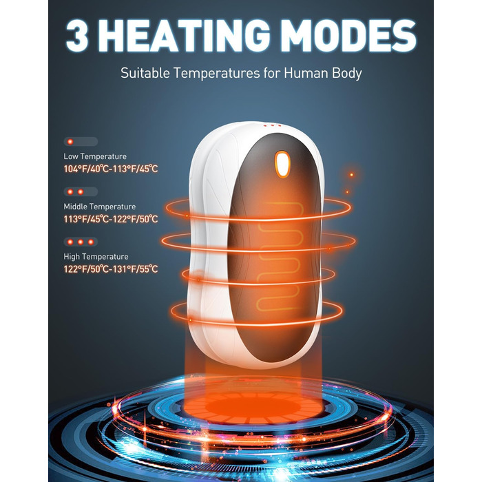 Електричні грілки для рук Cnkeeo 2 шт. з роздільним магнітним з'єднанням, Powerbank USB, 3 режими нагріву, для спорту, риболовлі, полювання, чорно-білі
