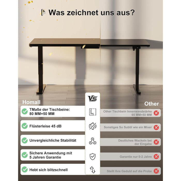 Електричний регульований стіл Homall 120x60 см з пам'яттю, комп'ютерний стіл Standing Desk білий + бежевий