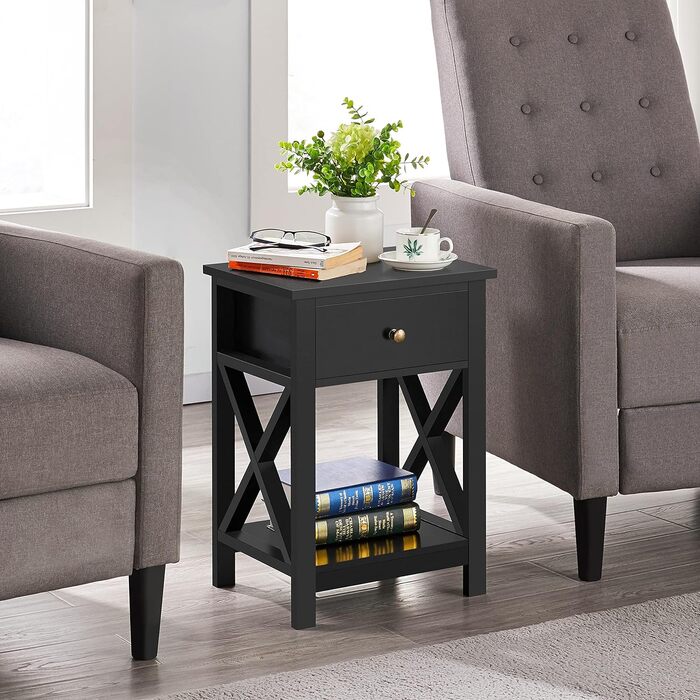 Журнальний столик Yaheetech з шухлядою та полицею, білий, для вітальні та спальні, скандинавський стиль