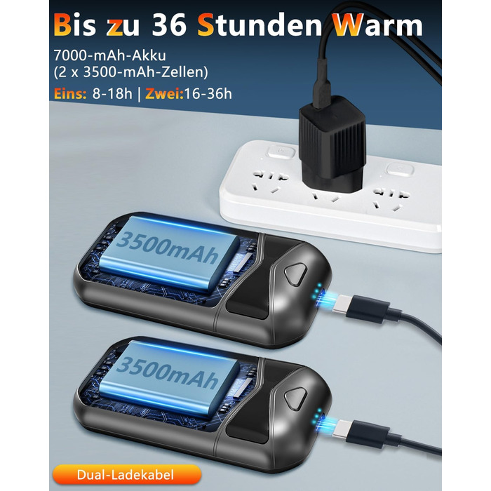 Електричні грілки для рук DDKJ, 2 шт., 7000mAh, магнітні, з 3 рівнями нагріву до 55°C, для дітей, чоловіків та жінок (чорні)