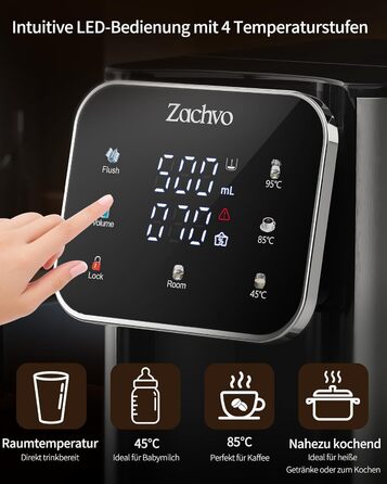 ЗACHVO Дозатор гарячої води UR05-2200W: миттєве гаряче водопостачання, 4 температурні режими, 3 об'єми, 4л бак, компактний та енергоефективний, захист від перегріву, дитячий замок, для кухні та офісу, фільтр з активованого вугілля