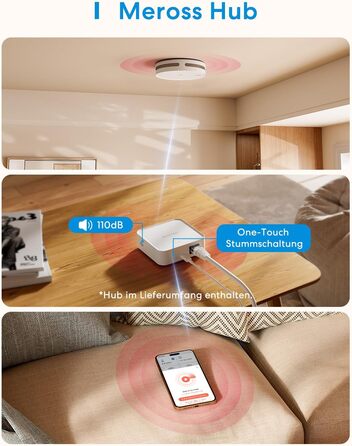 Meross Matter комплект димових сповіщувачів (3 шт.) з Matter Hub, Wi-Fi, двосторонній датчик світла, захист від комах 0,8 мм