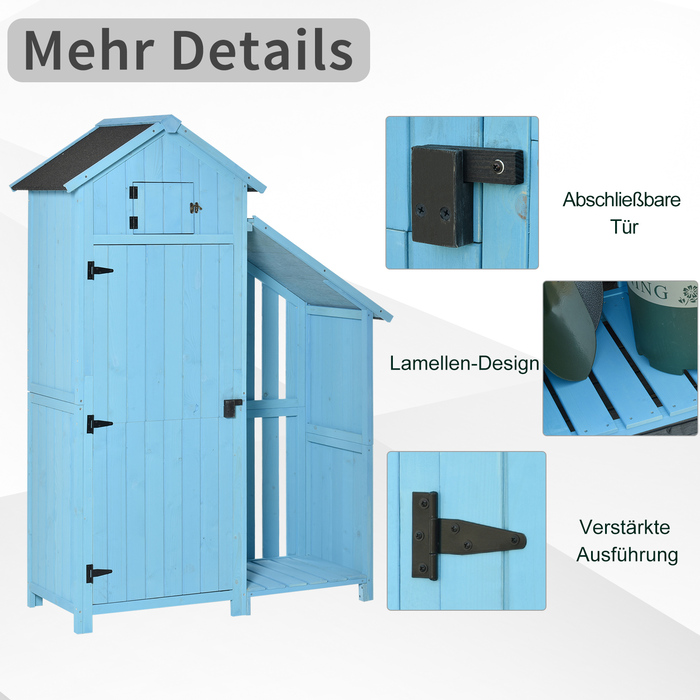 Outsunny Garden Shed Садовий сарай з кімнатою для зберігання дров 3 полиці Асфальтовий дах Ялиця Sky Blue 130x54.5x180см для саду та тераси