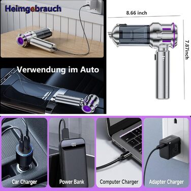 Акумуляторний ручний пилосос для авто та дому 4-в-1, потужність 22000Па, бездротовий з мийним HEPA-фільтром