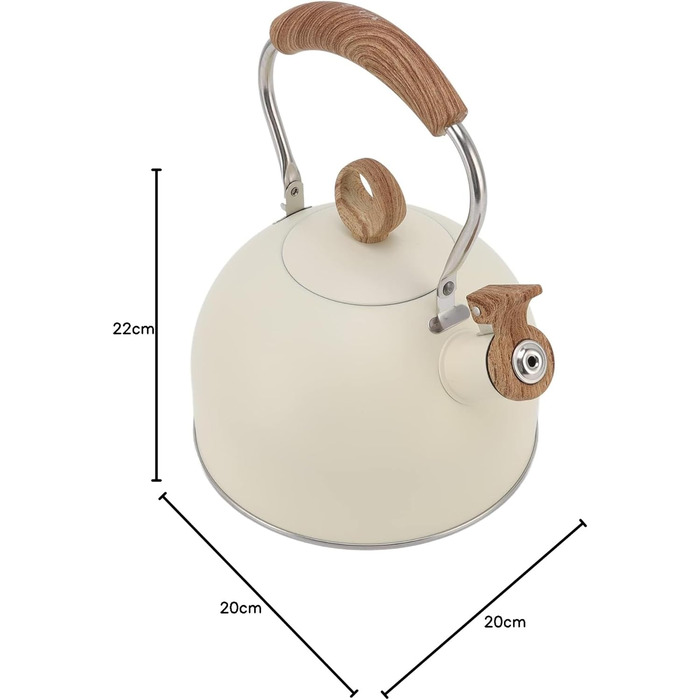 Чайник з нержавіючої сталі зі свистком 2,5 л з ручкою, великий, для електричної та газової плити (бежевий)