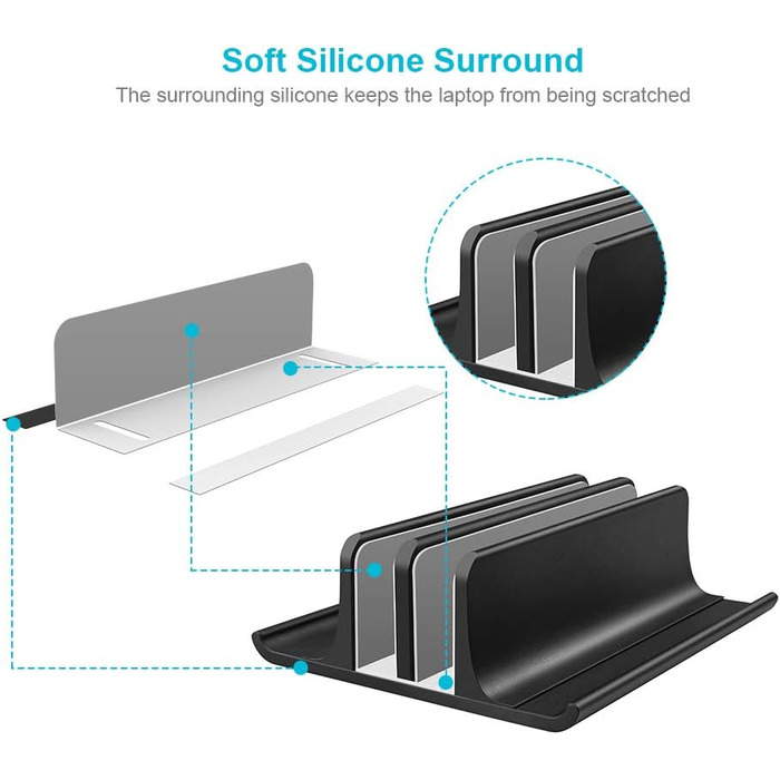 Підставка для ноутбука VAYDEER вертикальна, регульована, алюмінієва, для MacBook, iPad, ноутбуків до 17.3 дюйма - чорна