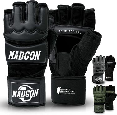 Рукавички MADGON MMA Pro-професійна якість-високоякісна конструкція-бокс, тренування, мішок з піском, боксерська груша, вільний бій, боротьба, Бойові мистецтва-боксерські рукавички Чорний / Білий XL
