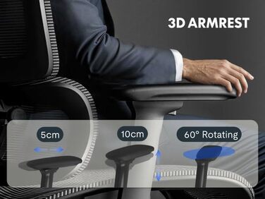 Органічний офісний стіл FLEXISPOT ErgoX: ергономічний крісло з 3D підлокітниками, 3D-підголівником, 5D-регулюванням спинки, дихаюча сітка, до 130 кг, темно-сірий