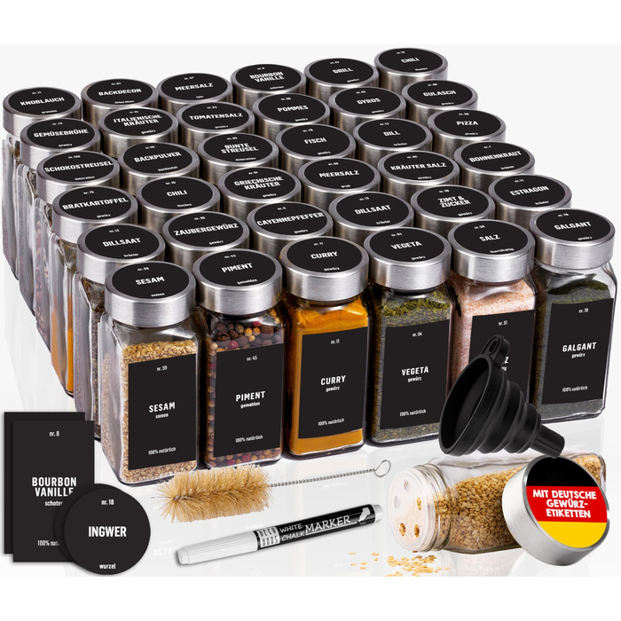 Набір скляних баночок для спецій Deco haus® 36 шт. з етикетками та дозаторами