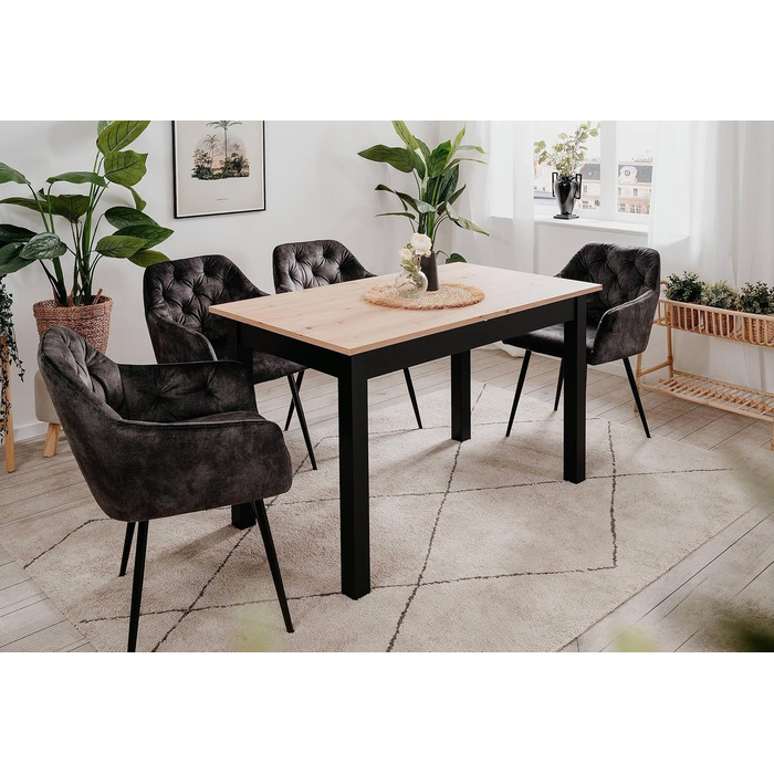 Столовий стіл Esszimmertisch Crawley III Sonoma Eiche 120 см - розсувний, кутовий, з висувною частиною, колір Artisan / Чорний