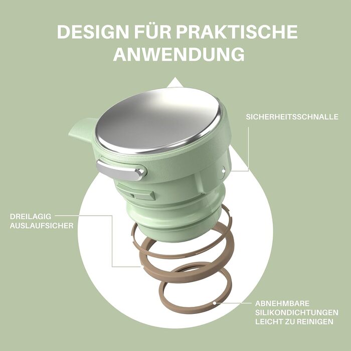 Термос IDEUS Thermoskanne 2л, нержавіюча сталь, подвійні стінки, вакуумна ізоляція, кавоварка-термос для кави та чаю, BPA-free, колір Celadon (авокадо)