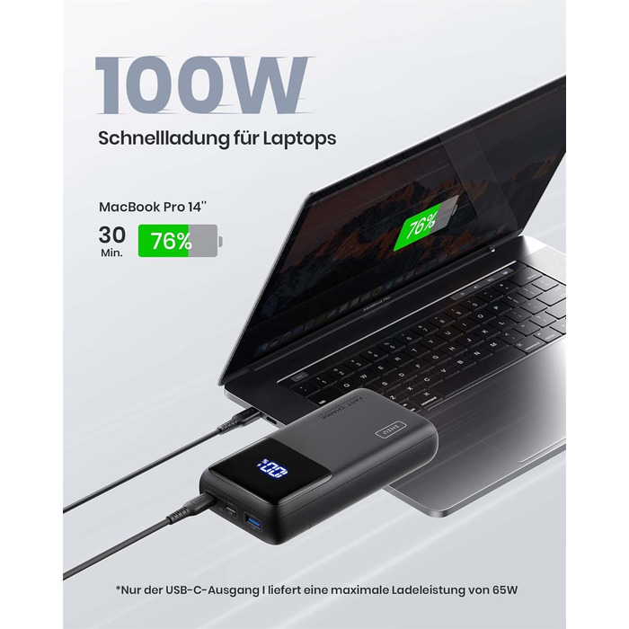 Портативний зарядний акумулятор INIU, 100W, 25000mAh, USB-C, для ноутбуків, телефонів, iPad, DJI, камер, iPhone, MacBook, Surface, Fire TV Stick, 25000 мАг, чорний