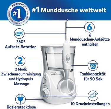 Waterpik Ultra Professional: Іригатор для порожнини рота, 6 насадок, 10 режимів, білий