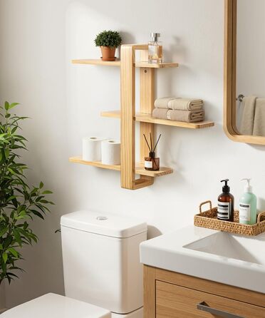 Полиця настінна SUMGAR з дерева, плаваюча, три яруси, 50x58 см (біла/дерево) для вітальні, спальні