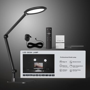 LED лампа VERSKI для дому та офісу з пультом, для відеоконференцій Zoom, з регулюванням яскравості та кольорової температури, 18W, чорна
