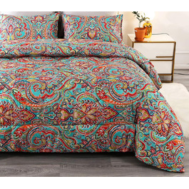 Ковдра Qucover 3PCS Paisley Boho з наволочками, 4 сезони, 225x230см