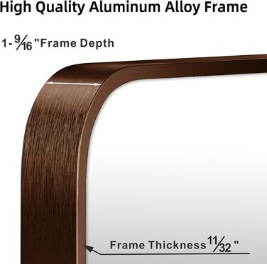 Дзеркало для ванної кімнати на стіну з круглим кутом та коричневим металевим каркасом, 76.2 x 50.8 см, бронза, для ванної, передпокою, вітальні, спальні