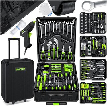 Набір інструментів MASKO 1400 предметів в алюмінієвому кейсі на колесах: професійний інструментальний візок для дому, майстерні, автосервісу