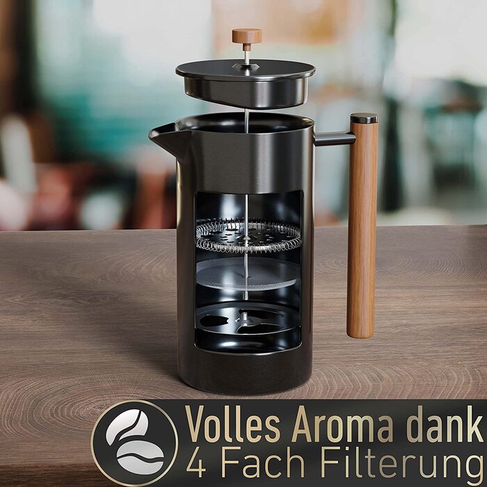 Френч-прес Barista Legends® з нержавіючої сталі, 600 мл - термо кавопрес з подвійними стінками для свіжого фільтр-кави, ідеально для кемпінгу. Чорний колір