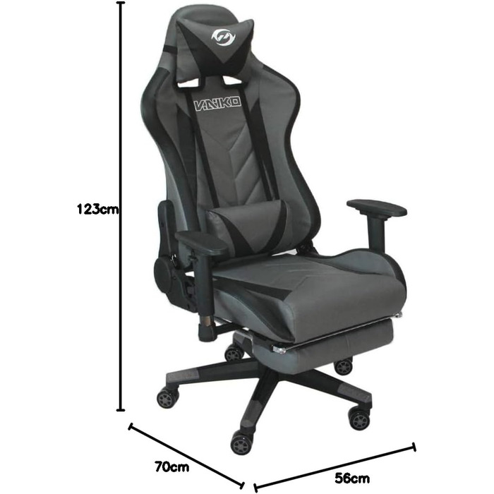 Офісне крісло Vaiko Gaming Race Chair з підставкою для ніг (сіро-чорний)