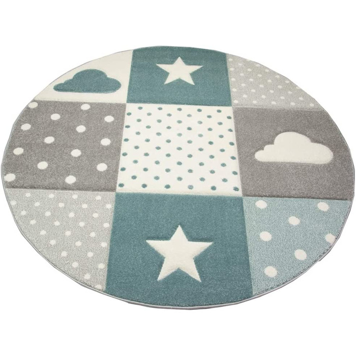 Дитячий килим з мериноса для хлопчиків, килим для дитячої кімнати із зоряною хмарою синього, сірого, кремового кольору, розмір 120 см, круглий