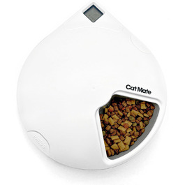 Автоматична годівниця Cat Mate C500 з 5 мисками та цифровим таймером для вологого та сухого корму для котів та маленьких собак, 5 прийомів їжі до 330 г, з двома пакетами з льодом, білий (1 упаковка) білий
