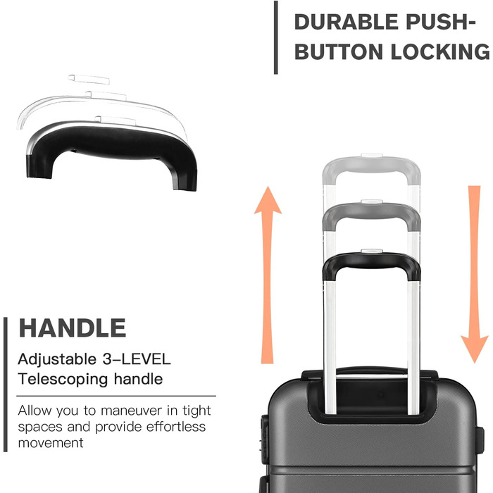 Чемодан ручної поклажі KONO з жорсткою оболонкою, на колесах, 55x38x22 см, 33 літри, сірий