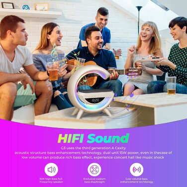 LED-лампа на тумбочку з бездроговою зарядкою 15W, Bluetooth, динамік, нічник, регулювання яскравості, для спальні