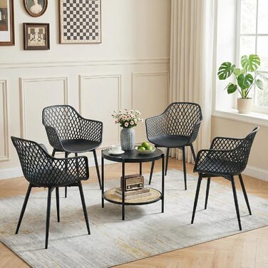 Набір садових стільців: крісла з підлокітниками для тераси, балкону та саду (10 шт., чорний)