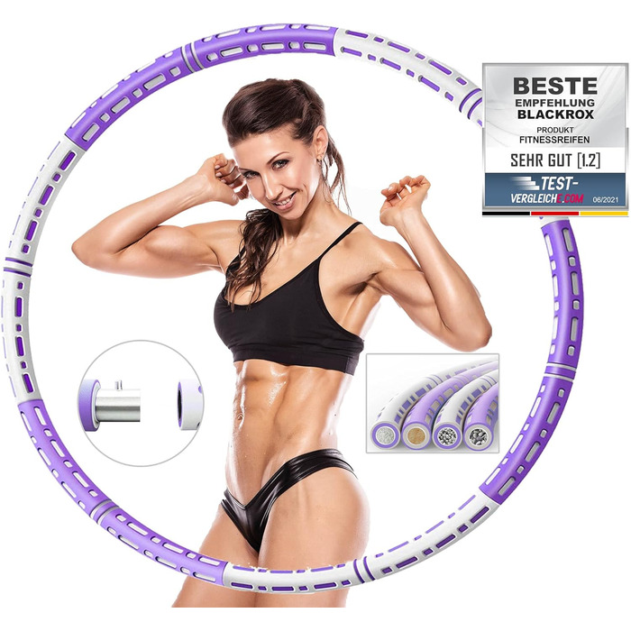 Фітнес-обруч BLACKROX HOOPAROX Adult Hula Fitness Hoop Інтер'єр з нержавіючої сталі Регульована вага Зменшення ваги 1,2-4 кг Обруч для початківців для фітнес-масажу для схуднення ФІОЛЕТОВИЙ & БІЛИЙ