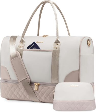 Сумка-мішок LOVEVOOK для подорожей: жіноча дорожня сумка-мішок з відділенням для взуття та мокрих речей, 2 шт. (35л, Beige & Khaki)