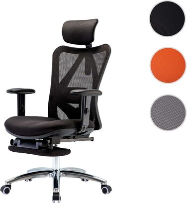 Офісний стілець Mendler HWC-J86, ергономічний, регульована поперекова підтримка, до 150 кг, оранжевий (з підніжжям, чорний)
