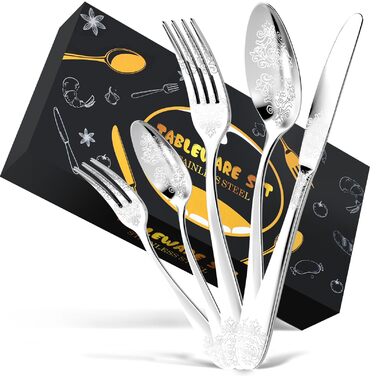 Набір столових приборів DRAGON RIOT Gold 30 предметів: нержавіюча сталь, для 6 осіб, з ножем, виделкою, ложкою, для дому, ресторану, вечірки.